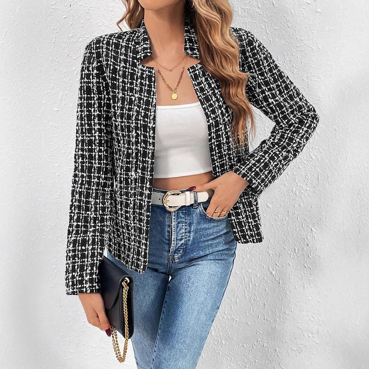 Damen Tweedjacke mit figurbetontem Schnitt und offenem Design