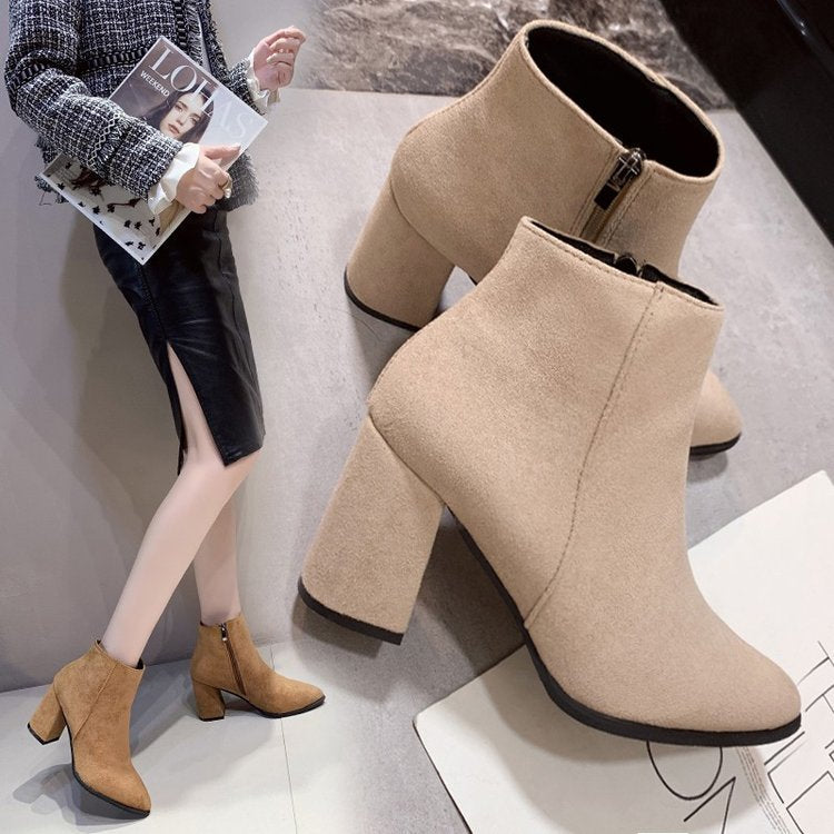 Damen Stiefeletten mit blockierendem Absatz und Reißverschluss