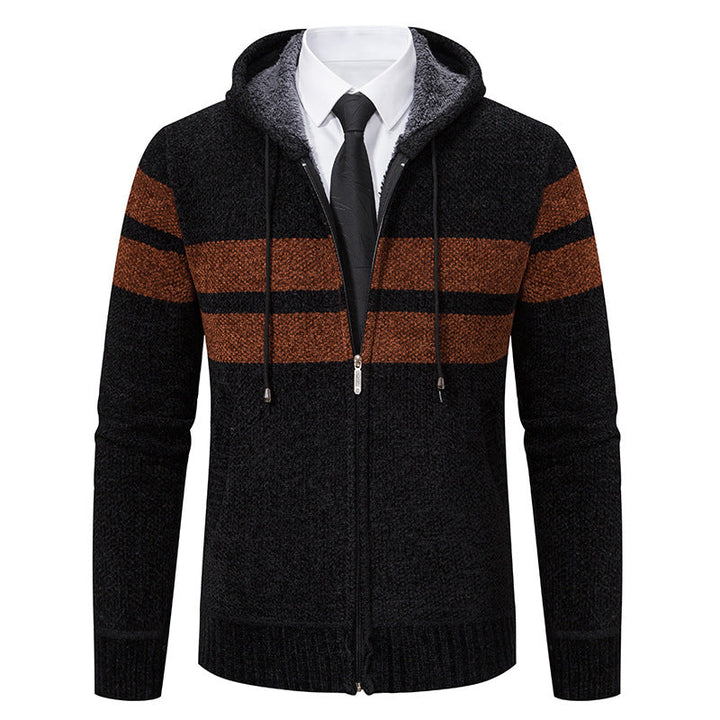 Herren gestreifte Kapuzenjacke mit Kordelzug und Taschen