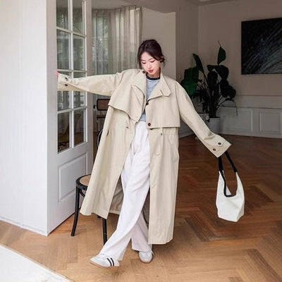 Damen Oversize-Trenchcoat mit Cape-Rücken und Tunnelzug in der Taille