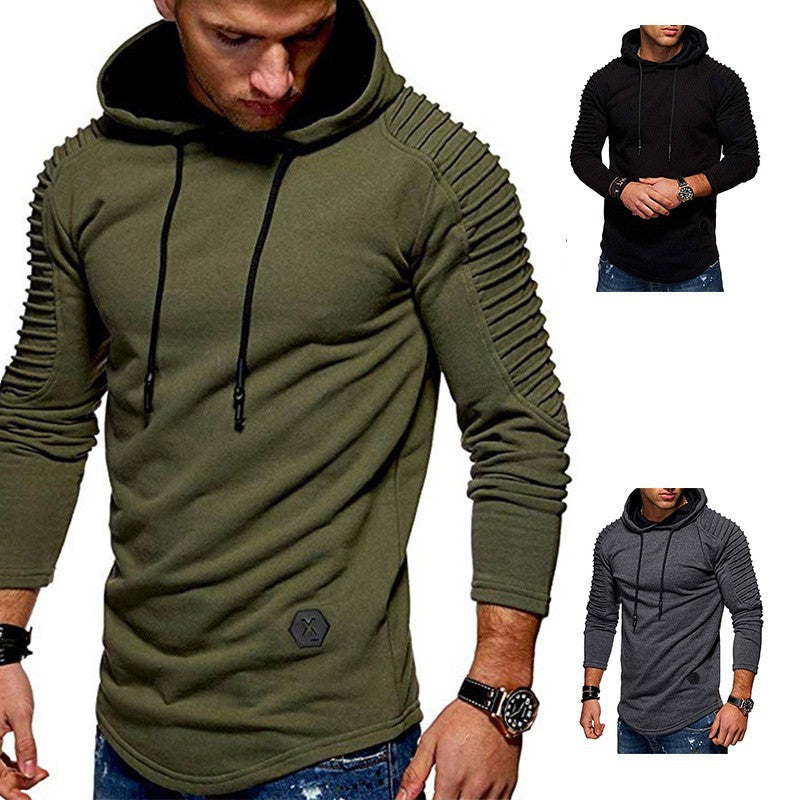 Felpa con cappuccio da uomo, modello lungo, con coulisse e maniche lunghe