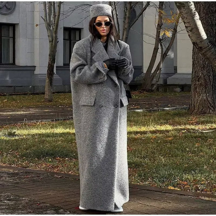 Manteau maxi oversize pour femme à manches longues avec poches