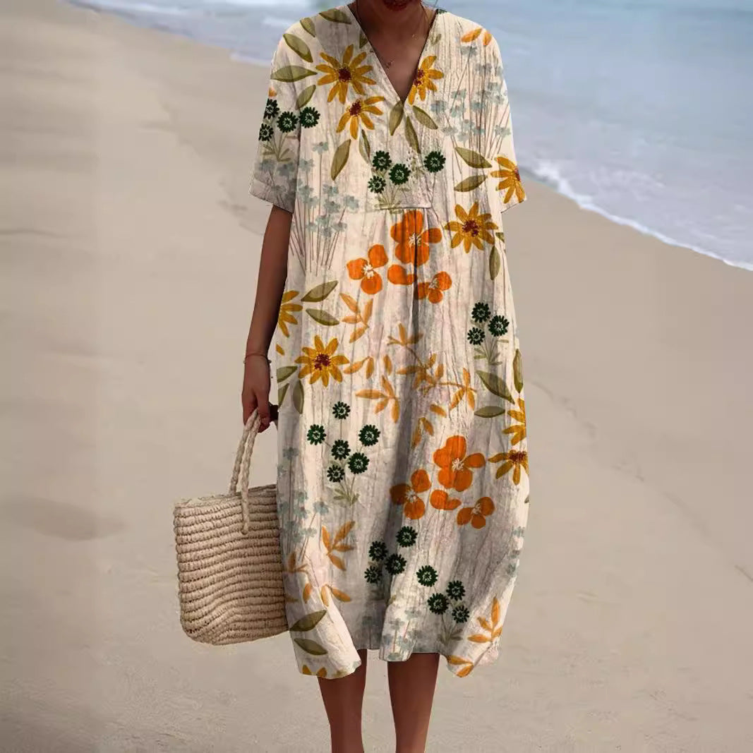 Hannah | Damen Floral Sommerkleid mit V-Ausschnitt