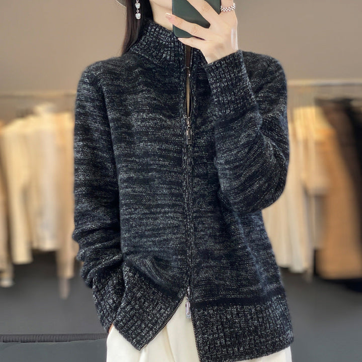 Damen Strickjacke mit Reissverschluss und Stehkragen