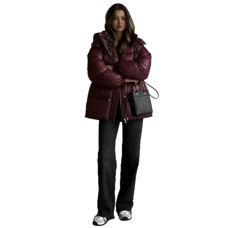 Damen Kapuzenjacke mit anpassbarem Taillenzug und glänzendem Finish