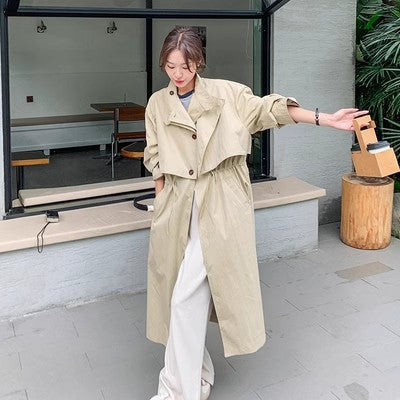 Damen Oversize-Trenchcoat mit Cape-Rücken und Tunnelzug in der Taille