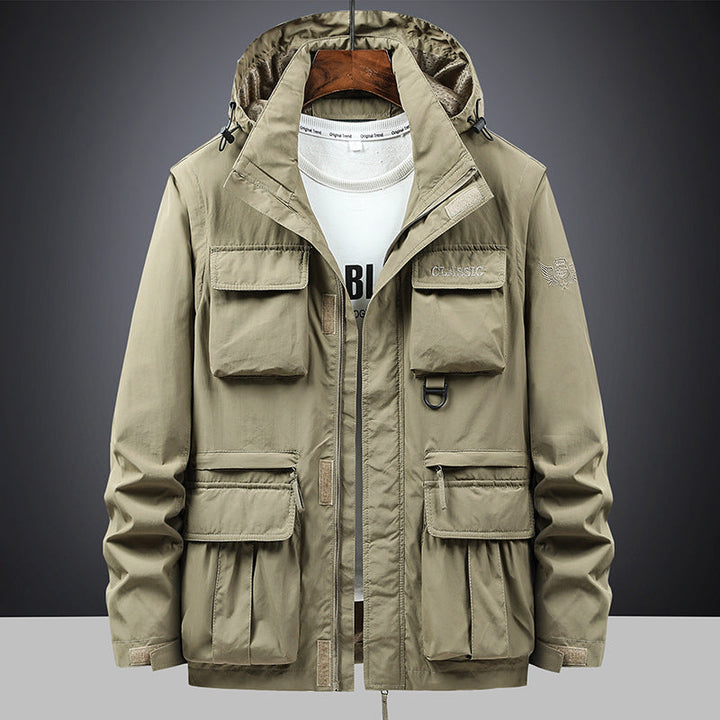 Herren multifunktionale Fieldjacke mit Kapuze und Taschen
