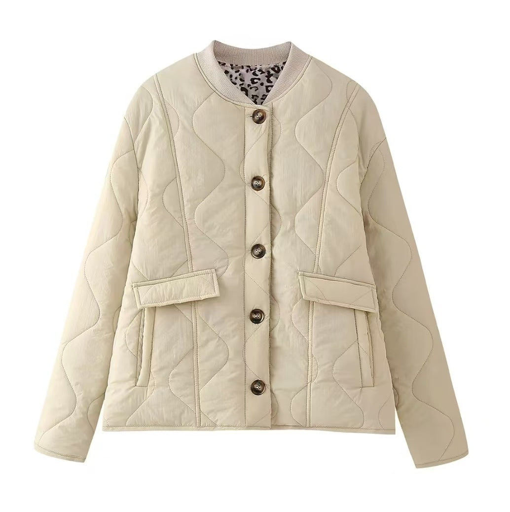 Damen Langarm Rundhalsjacke mit Knöpfen und Taschen