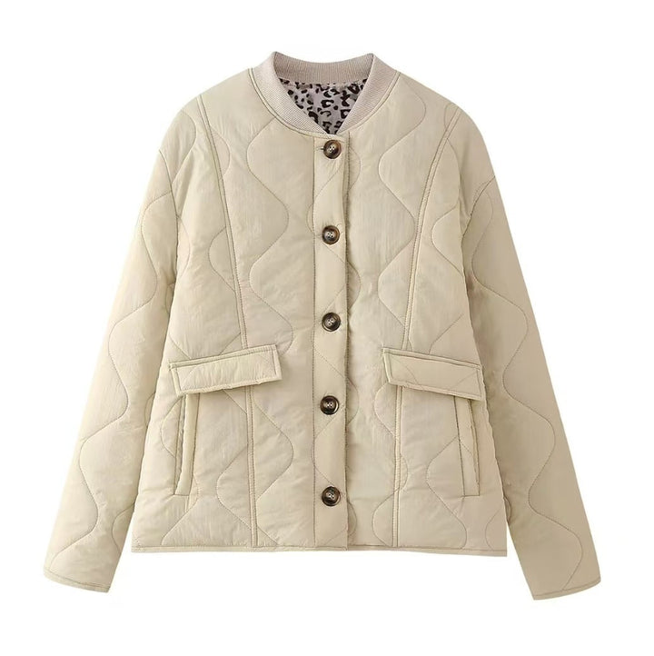 Damen Langarm Rundhalsjacke mit Knöpfen und Taschen