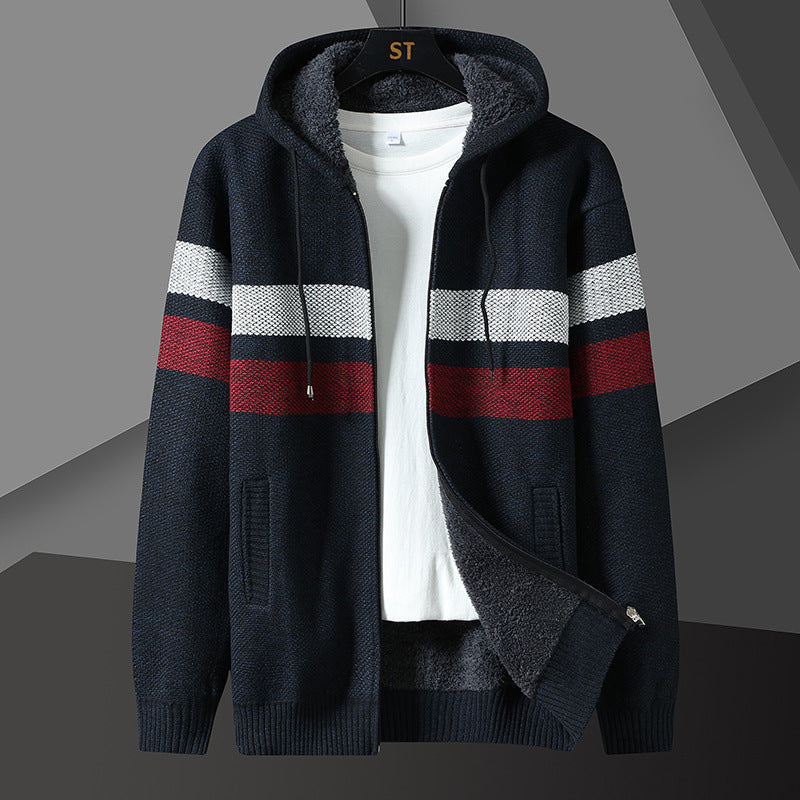 Herren Gestreifte Kapuzenjacke mit Kordelzug und Taschen