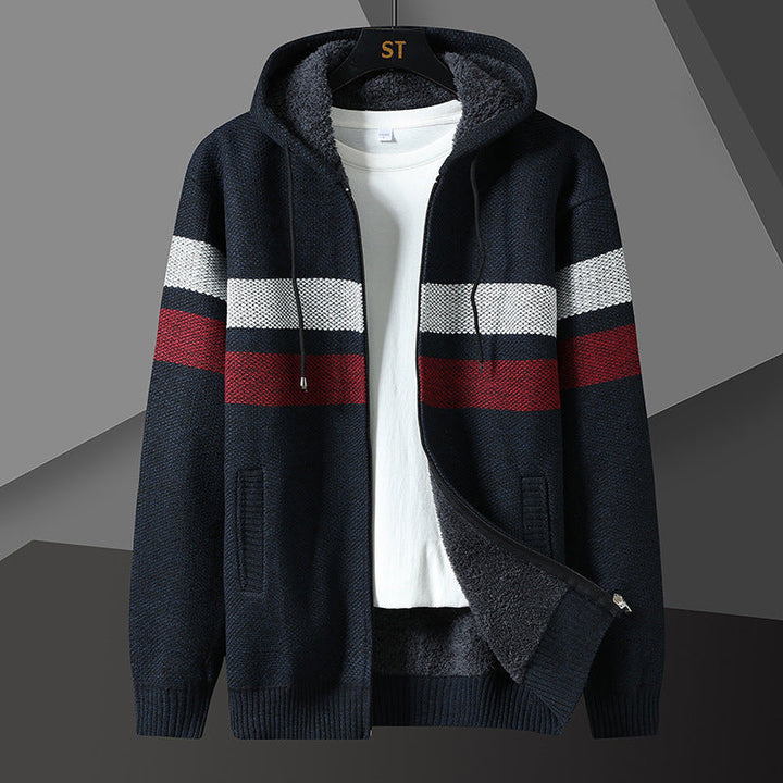 Herren Gestreifte Kapuzenjacke mit Kordelzug und Taschen