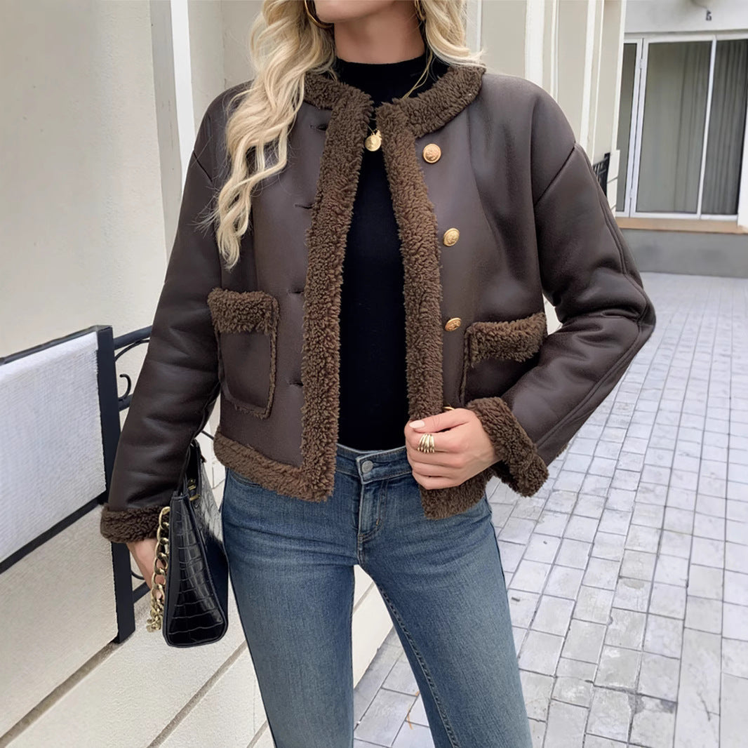 Damen Kurzjacke mit Kragen und aufgesetzten Taschen