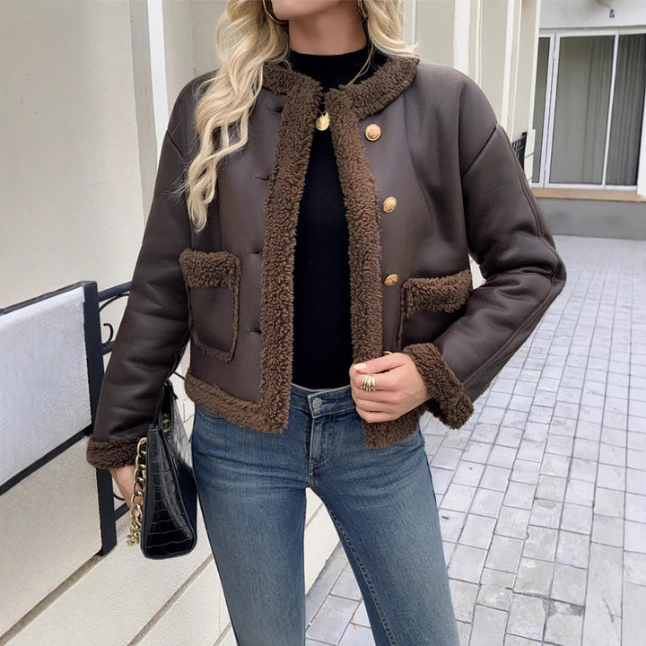 Damen Kurzjacke mit Kragen und aufgesetzten Taschen