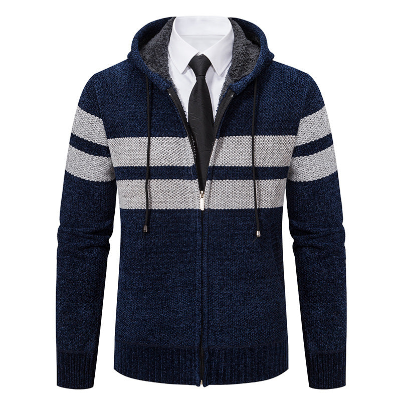 Herren gestreifte Kapuzenjacke mit Kordelzug und Taschen