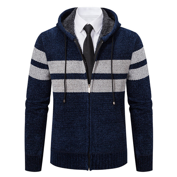 Herren gestreifte Kapuzenjacke mit Kordelzug und Taschen
