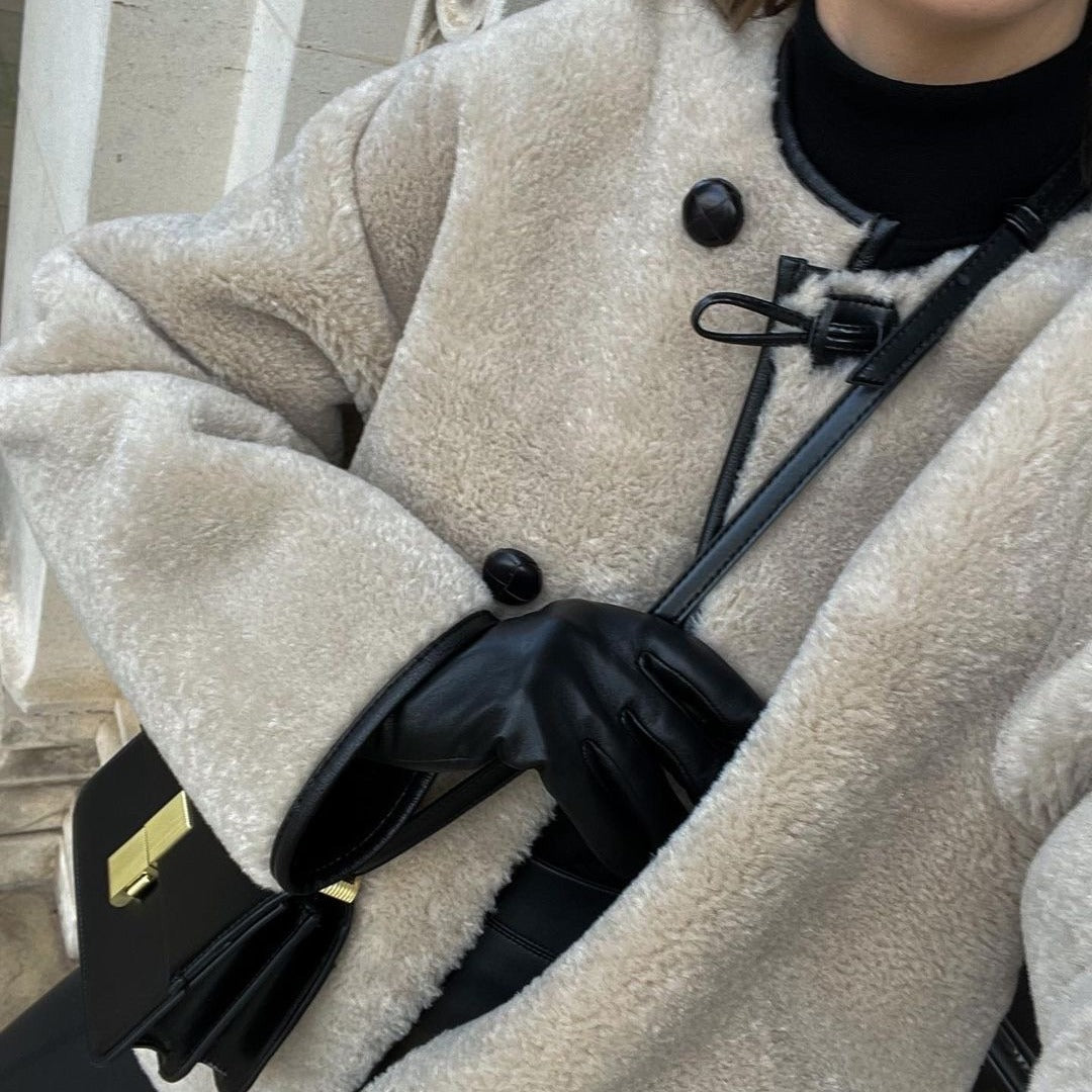 Damen Cropped Rundhalsjacke mit Taschen