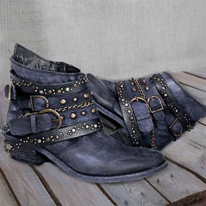 Bottines western pour femmes avec bride à boucle et chaînes