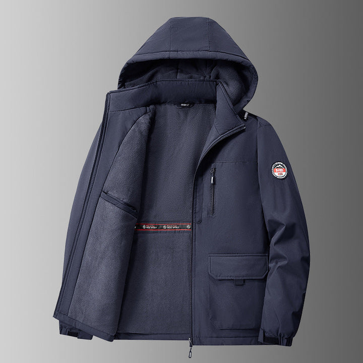 Herren gefütterte Softshell-Winterjacke mit Kapuze und multifunktionalen Taschen