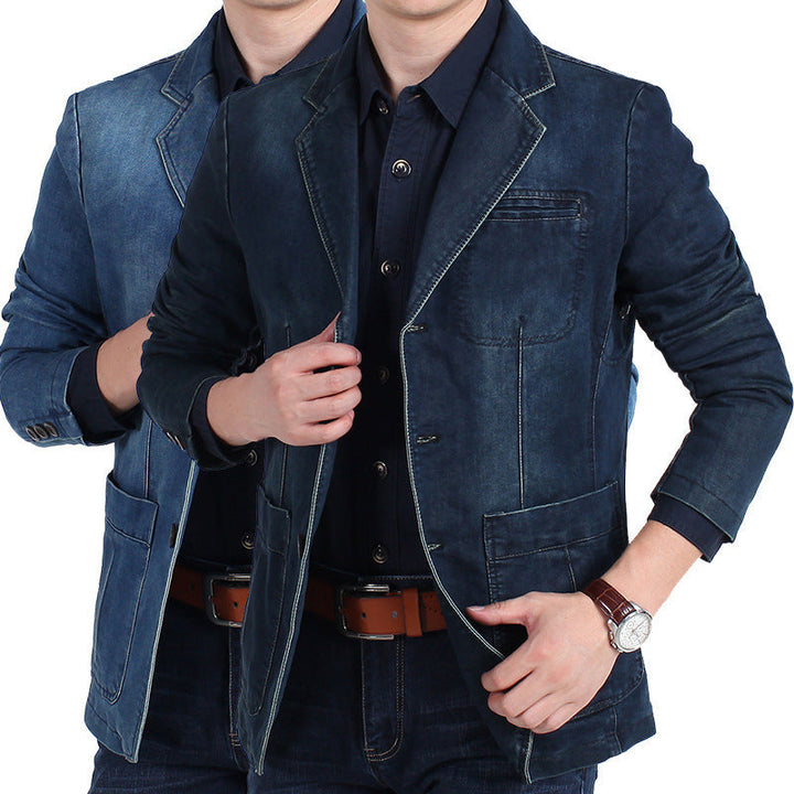 Herren Jeansblazer mit Used-Effekt, schmaler Schnitt und Taschen