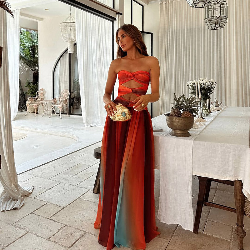 Aziza - Ausgeschnittenes Tie-Dye Gradient Maxikleid