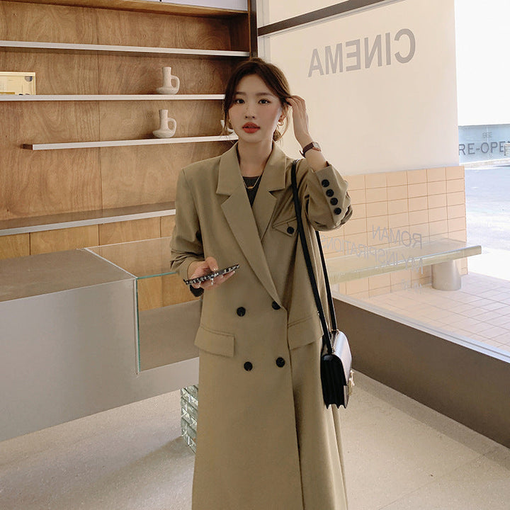 Damen zweireihiger Oversize-Trenchcoat mit Revers und verlängertem Schnitt