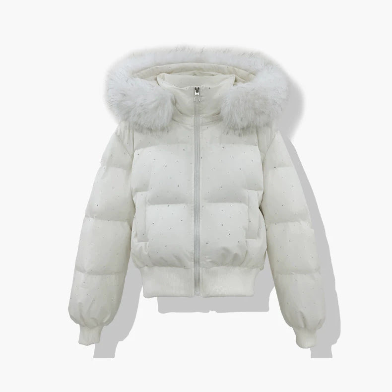 Damen kurzer gesteppter Pufferblouson mit abnehmbarer Kapuze