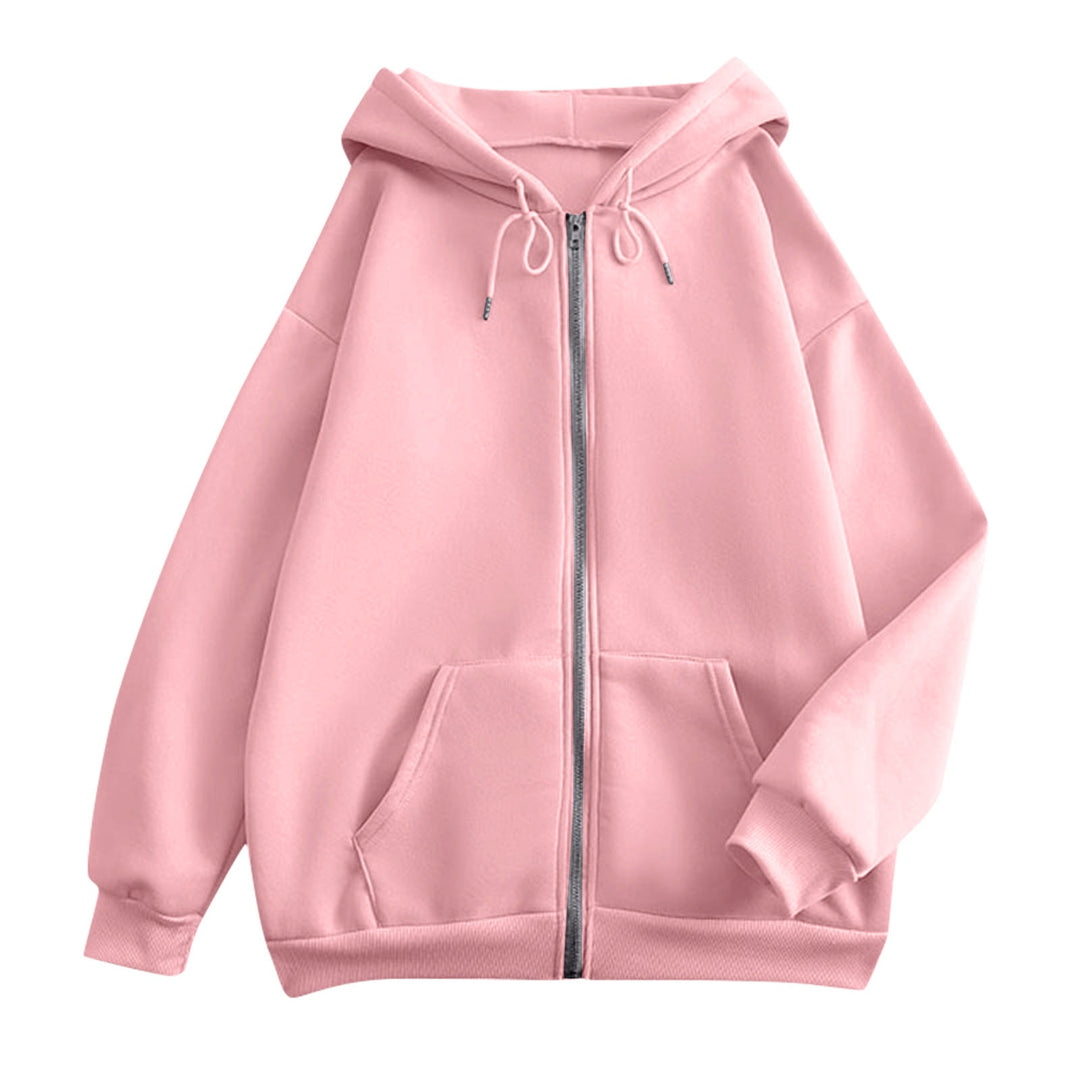 Damen weite Kapuzenjacke mit Reißverschluss, Kängurutaschen und Rippbündchen