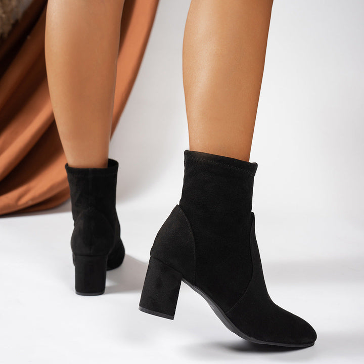 Damen Stiefeletten aus Wildleder mit Blockabsatz und gepolsterter Innensohle