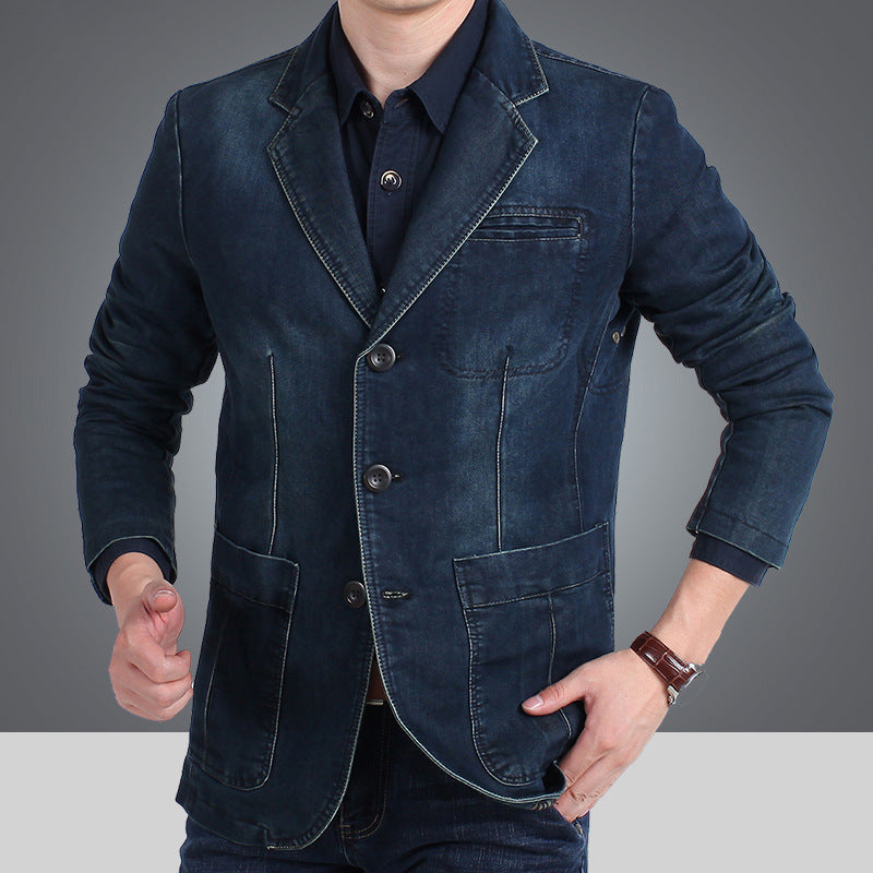 Herren Jeansblazer mit Used-Effekt, schmaler Schnitt und Taschen