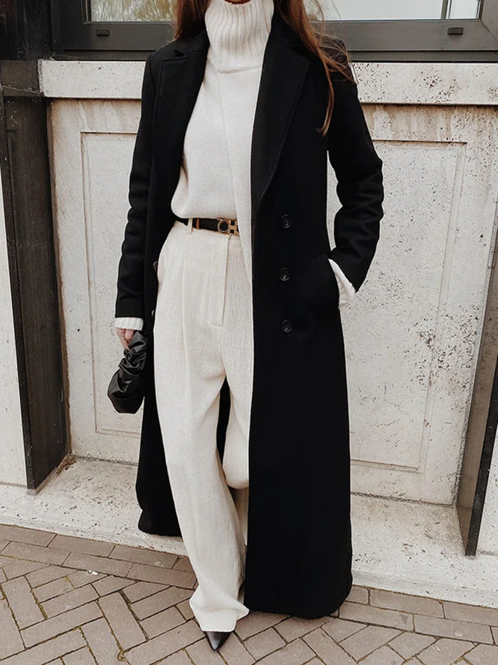 Cappotto lungo da donna a maniche lunghe con tasche