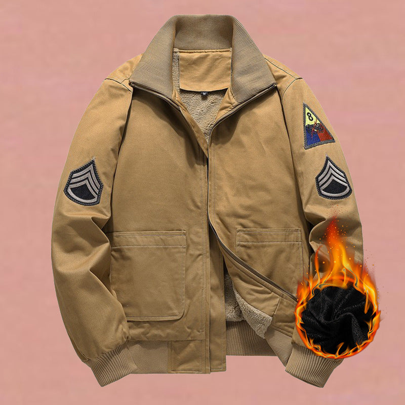 Giacca bomber da uomo in stile militare con patch e cerniera nascosta