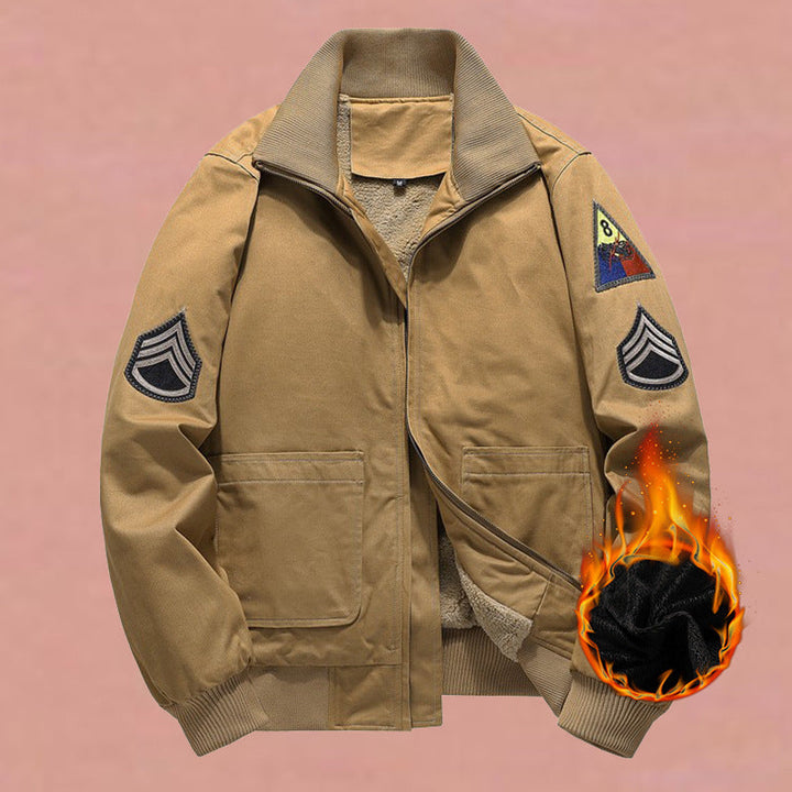 Giacca bomber da uomo in stile militare con patch e cerniera nascosta