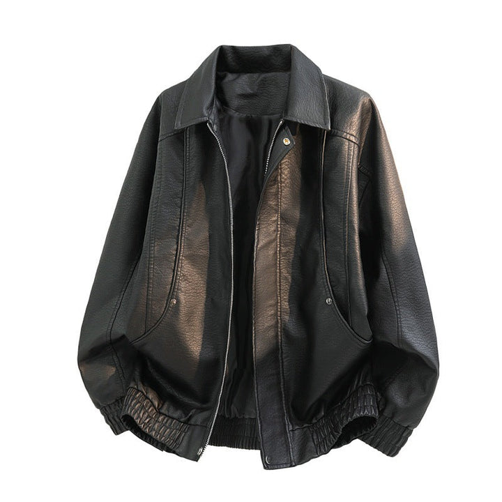 Herren oversized Kunstleder-Fieldjacke mit verdecktem Reißverschluss und Taschen