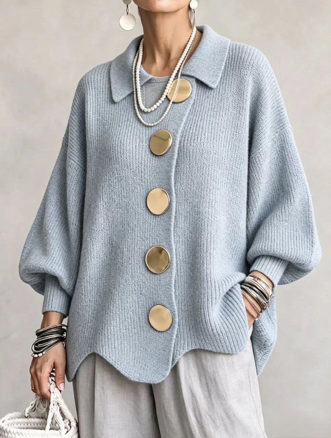 Damen Langarm-Strickjacke mit Knöpfen