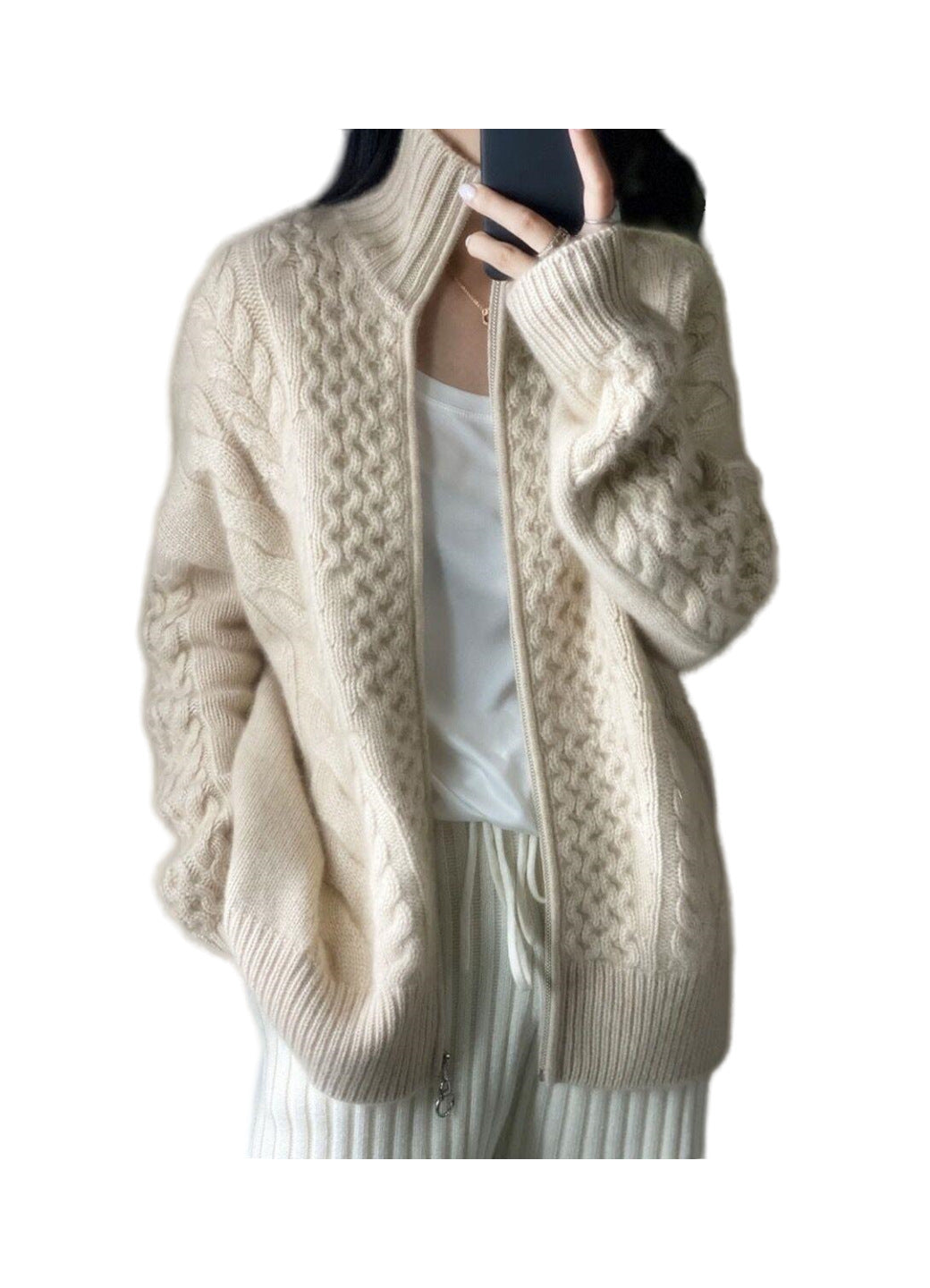 Pullover oversize da donna lungo con collo alto