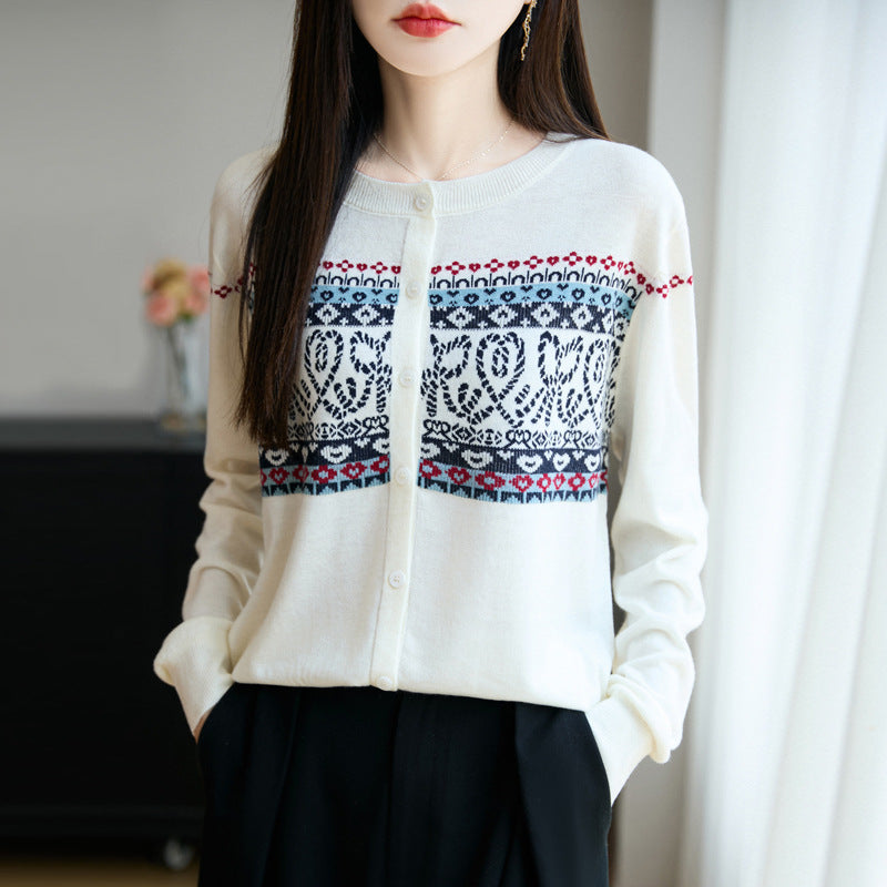 Cardigan da donna con scollo rotondo e maniche lunghe