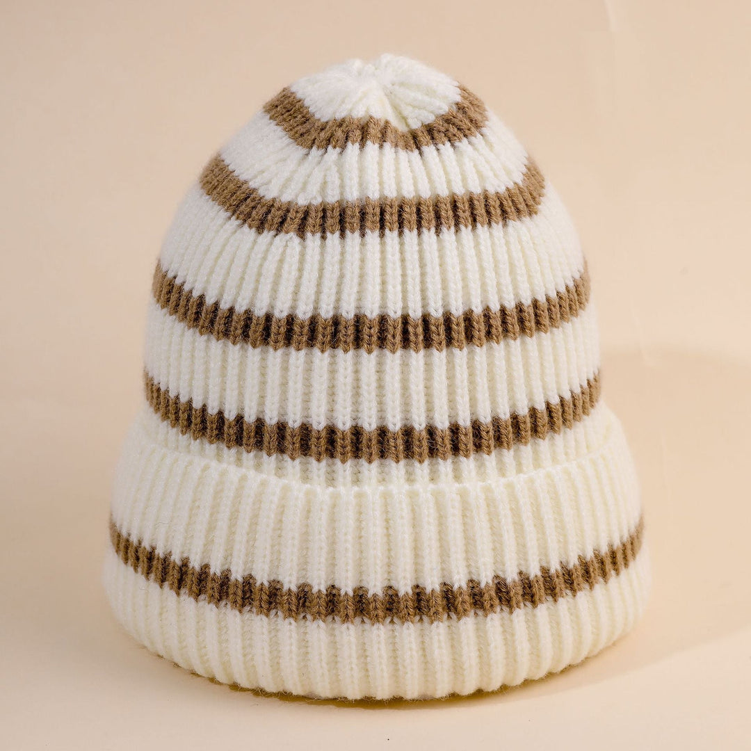 Damen Beanie-Mütze gestreift mit weichem Innenfutter