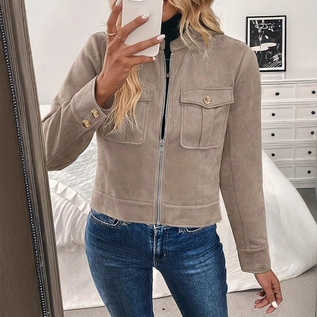 Veste courte pour femme avec poches à rabat et fermeture éclair