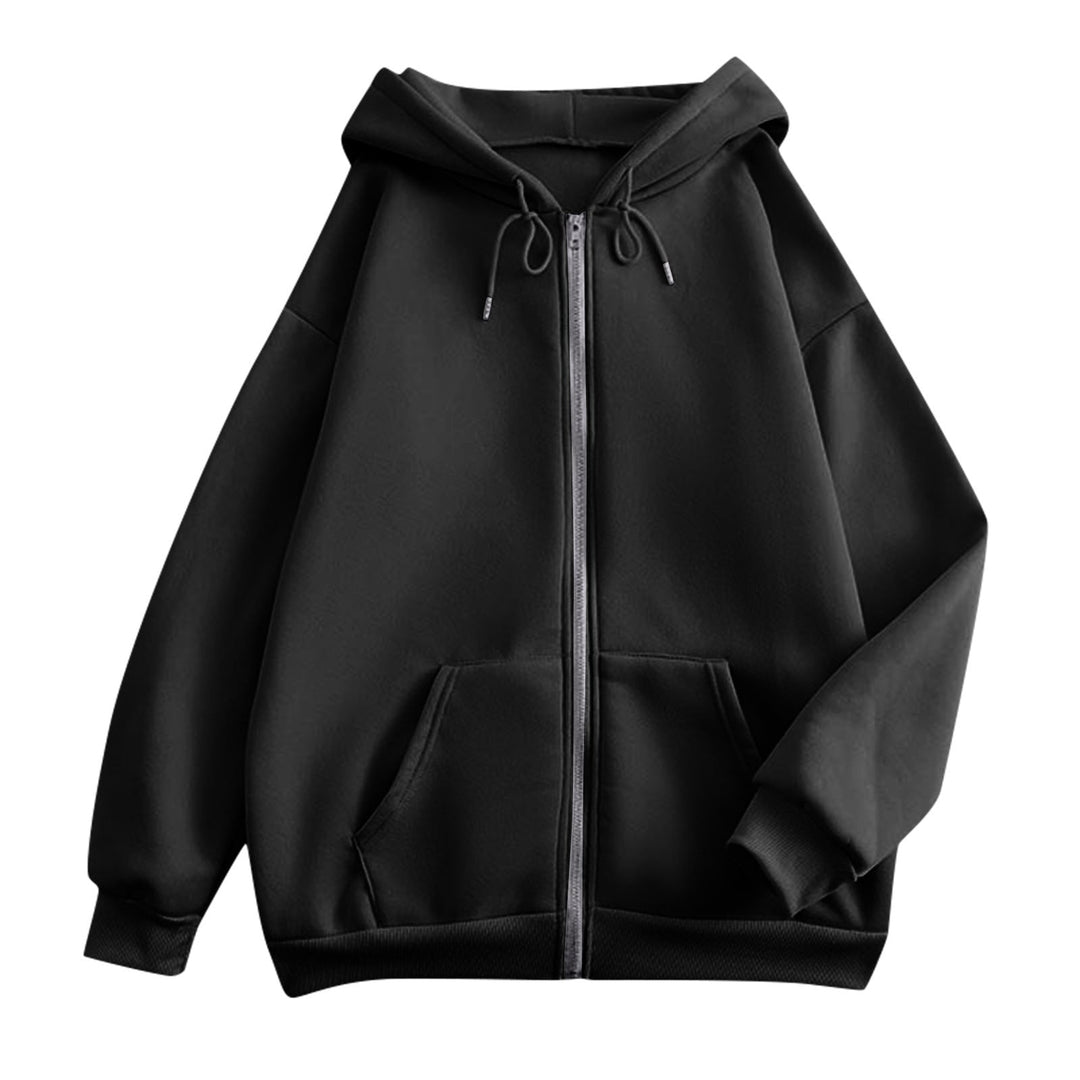 Damen weite Kapuzenjacke mit Reißverschluss, Kängurutaschen und Rippbündchen