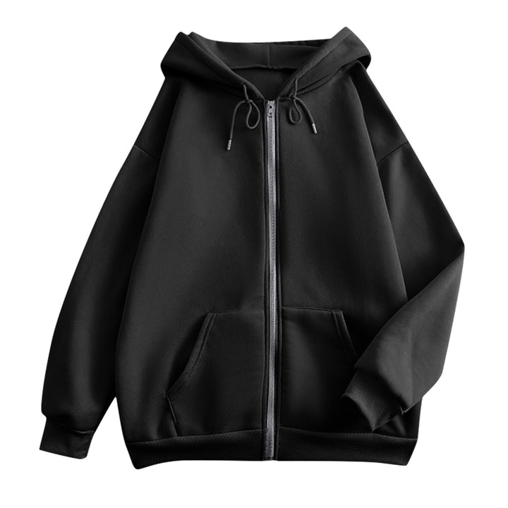 Damen weite Kapuzenjacke mit Reißverschluss, Kängurutaschen und Rippbündchen