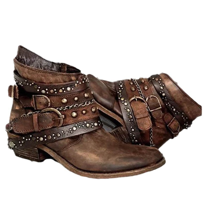 Bottines western pour femmes avec bride à boucle et chaînes