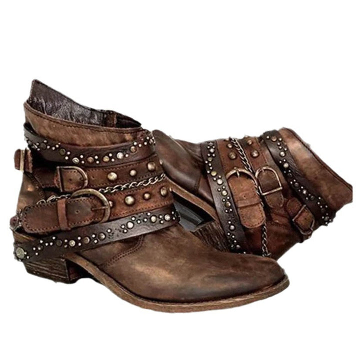 Bottines western pour femmes avec bride à boucle et chaînes