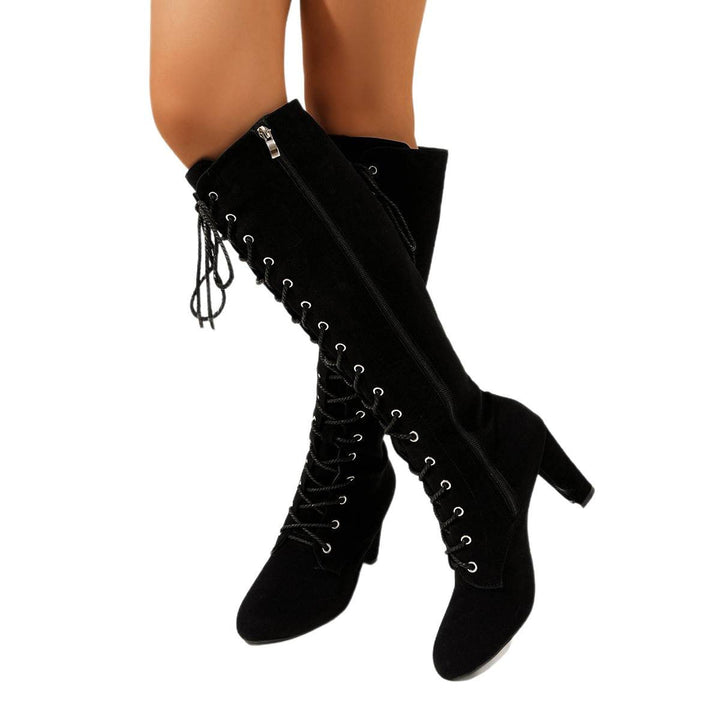 Damen Overkneestiefel mit Schnürdetail und Reißverschluss