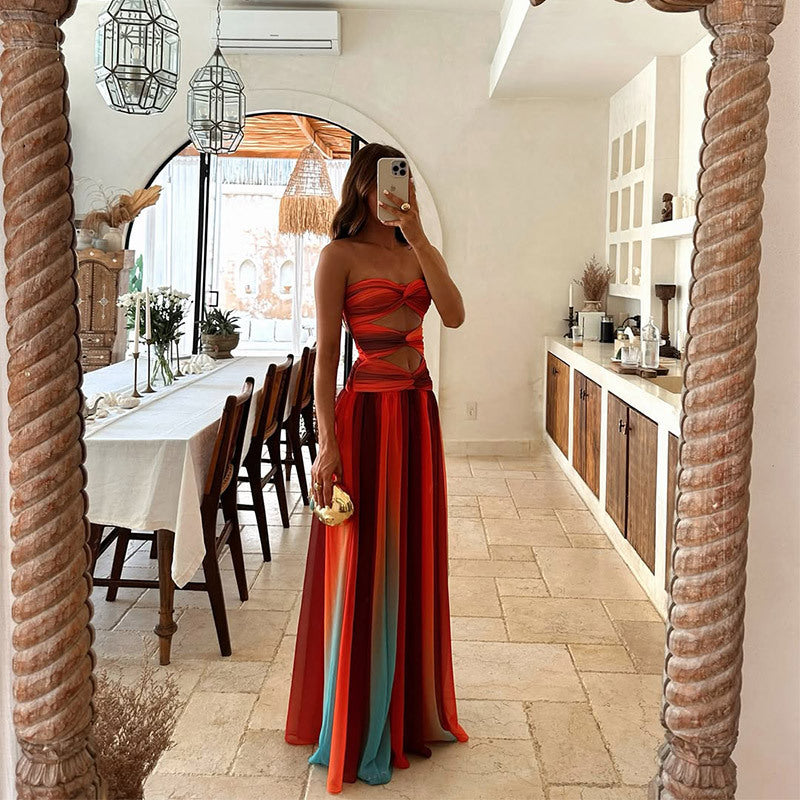 Aziza - Ausgeschnittenes Tie-Dye Gradient Maxikleid