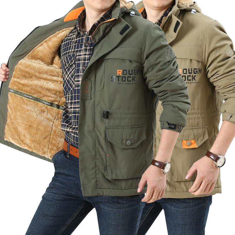 Giacca da uomo a maniche lunghe con cappuccio, bottoni e tasche