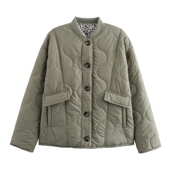 Damen Langarm Rundhalsjacke mit Knöpfen und Taschen