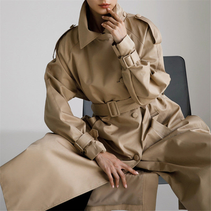 Damen Oversize-Trenchcoat mit Sturmklappe und abnehmbarem Bindegürtel