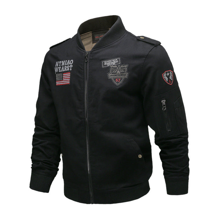 Herren Langarm Bomberjacke mit Knöpfen und Taschen