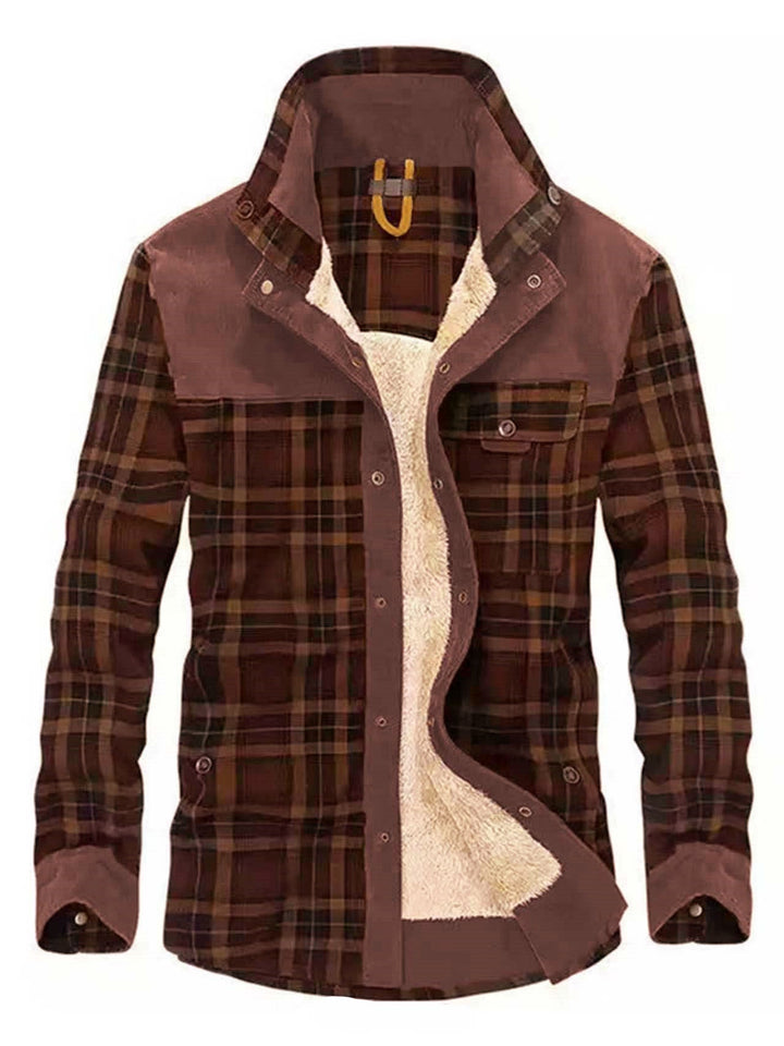 Giacca-camicia da uomo a quadri con bottoni e tasche