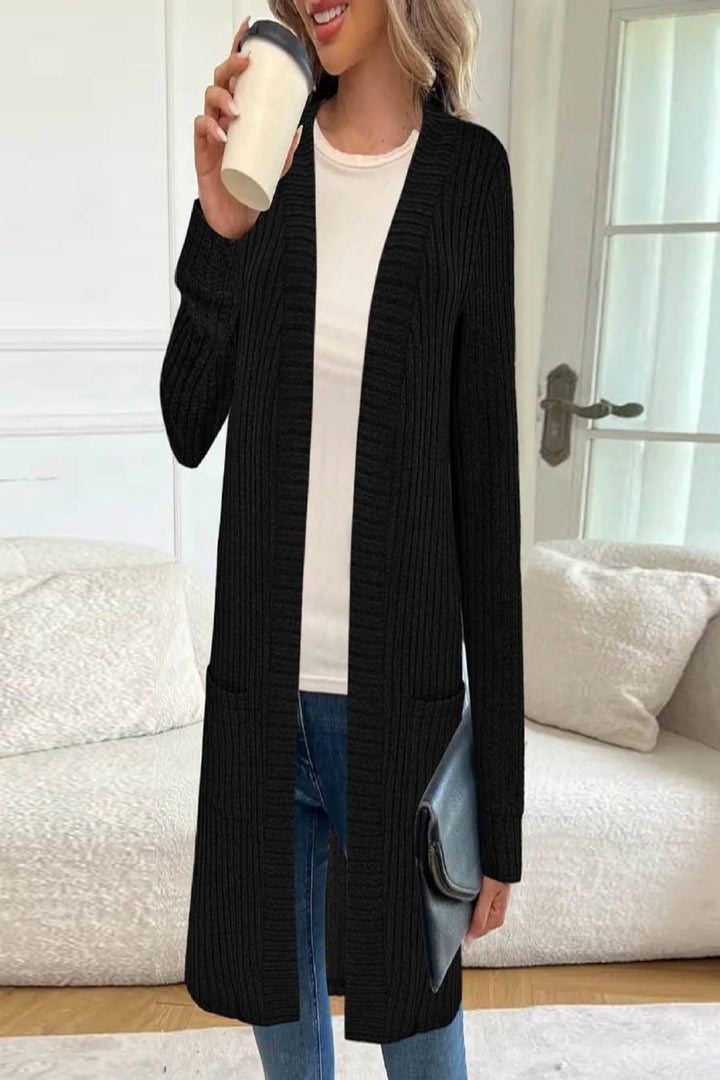 Cardigan lungo da donna a maniche lunghe con tasche